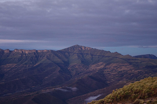 #39: Ras Bwahit as seen from Kidis Yared this morning. The road seen in the mountain side is the one leading down to Chiro Leba.