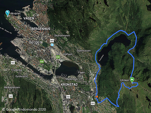 #14: My GPS tracking superimposed upon a Google Earth satellite image.