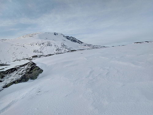 #4: Mount Blåskjerdingen as seen during my climb up Mount Litleskjerdingen. Notice that even on Mount Litleskjerdingen there wasn't enough snow to cover all the stones.