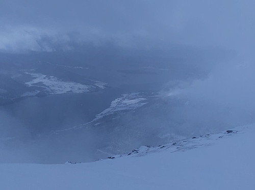 #10: View towards the fjord called Rødvenfjorden. Weather was still changing all the time, hence moments later...