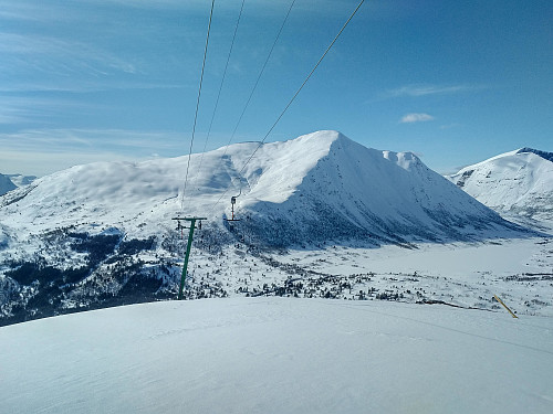 #4: Mount Skarven as seen from the upper part of the slopes of Rauma Ski Center. Mount Tarløysa i seen in the background to the right.