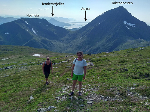 Image #25: A view to the southwest, as we were climbing towards the "Troll Peaks". The characteristic pyramid shaped mountain just south of the fjord is Mount Jendemsfjellet.