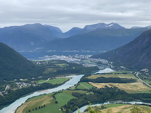 Image #3: View from the trail up Mount Norafjellet towards the town of Åndalsnes.