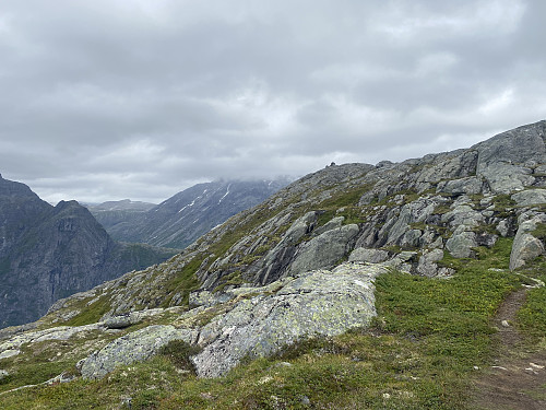 Image #5: View towards the summit of Mount Norafjellet with a cairn visible. That spot have a tremendous view over the Rauma Valley, as well as towards The Romsdalseggen Mountain Range, Mount Romsdalshorn and Mount Store Venjetind.