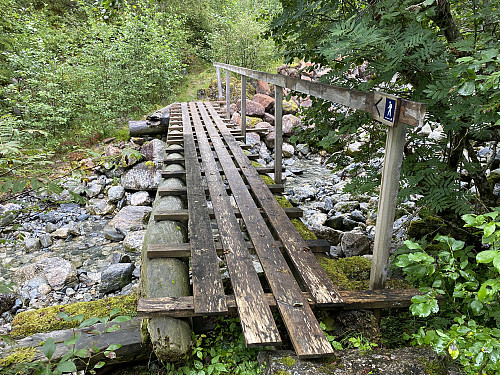 Image #6: An old bridge across the little river coming down the valley. The planks of the bridge seemed a bit rotten, so I made sure to walk quite close to the logs as I crossed.