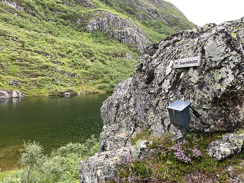 Image #10: Close to Lake Svartebotsvatnet there's a "mailbox" with a book in which you may register your "ascent".