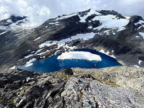 Image #7: Lake Bispevatnet [i.e. "The Bishop's Lake"] as seen from Mount Bispen. The mountain on the other side of the lake is Mount Finnan (1786 m.a.m.s.l.).