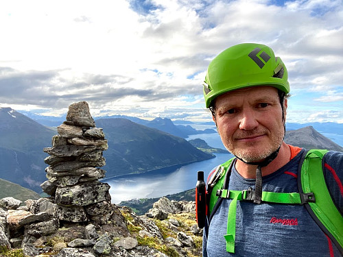 Image #32: The view from Mount Karihaugen towards the fjord of Innfjorden. Innfjorden is a fjord arm of the larger fjord Romsdalsfjorden.