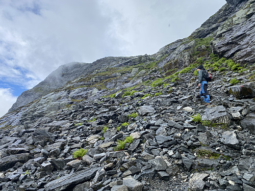 Image #6: My son Dag in the steep part of the trail up to Mount Honndalsrokken.