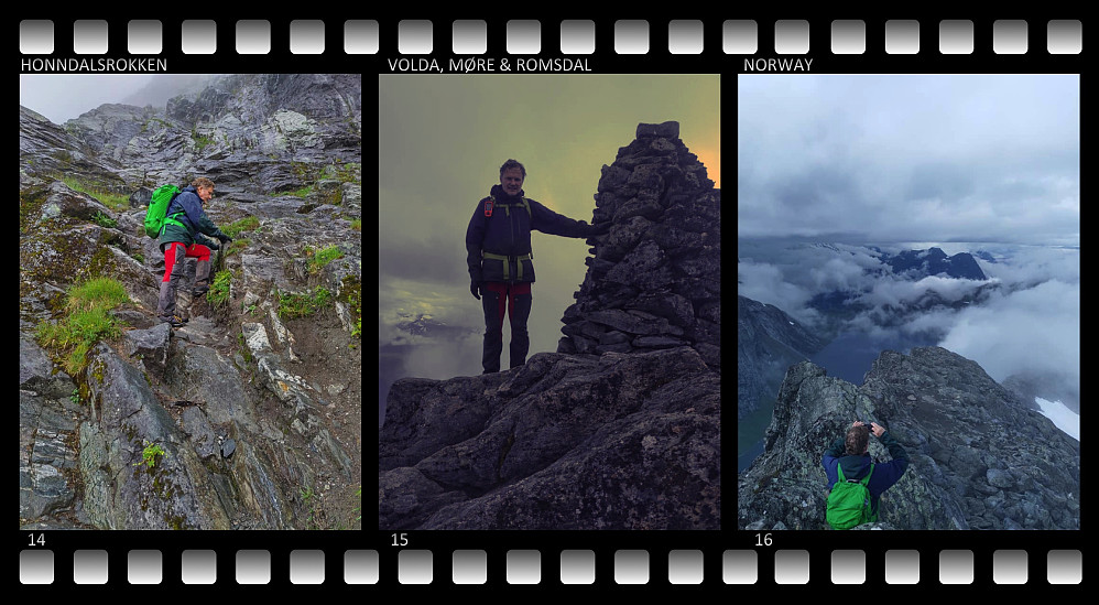 Images ## 11-16: Some images that my son shot of me during our hike/climb to Mount Honndalsrokken.