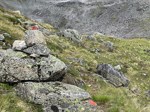 Image #5: The trail up to Mount Sandfjellet has been well marked by red dots on stones and rocks.
