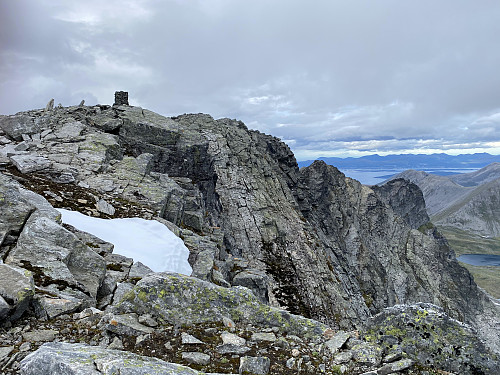 Image #9: Approaching the summit of Mount Sandfjellet. The fjord Romsdalsfjorden is seen in the background.