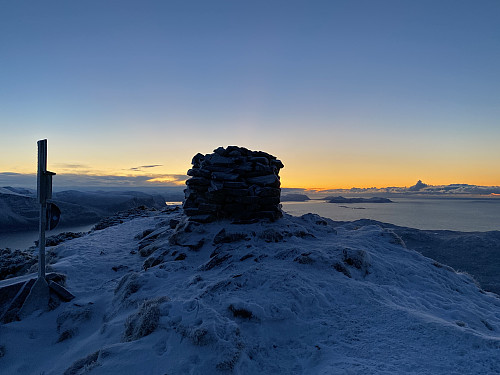 Image #11: The largest cairn on top of Mount Storhornet on Godøy Island.