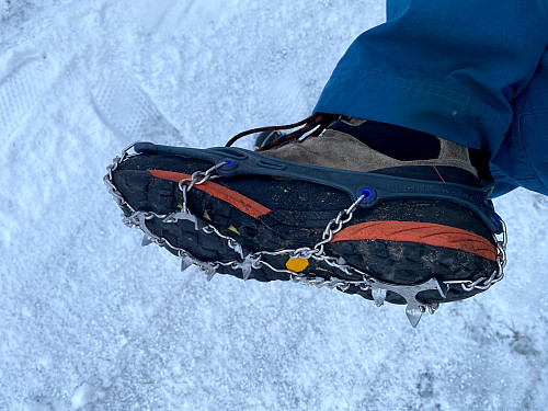 Image #4: Side view of the Snowline crampons, exposing the huge spikes that gives you a secure grip in ice and snow.