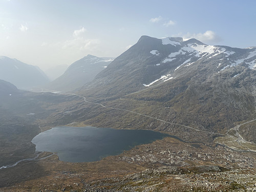 Imae #1: View towards Lake Alnesvatnet and Mount Alnestinden from the climb up Mount Stigbotthornet. There was a lot of haze this particular week due to dust particles brought by the wind from Eastern European agriculture.