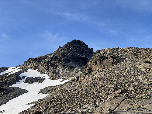 Image #17: Looking back up towards the top Mount Breitinden, as we were climbing down from it.