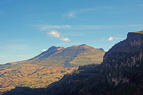 Image #4: Mount Silki as seen from the edge of the plateau of the Chennek camp site. Part of the Meche Awoknesh is seen in the lower right corner of the image.