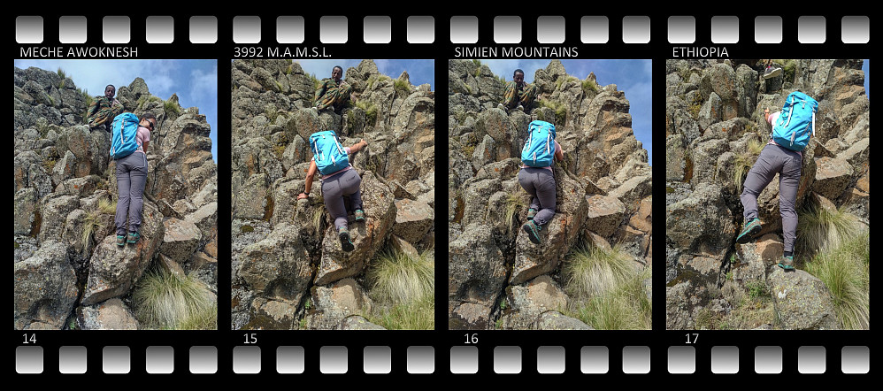 Image ##14-17: Descending from the Meche Awoknesh towards the notch between this mountain and the Bwahit Mountain.