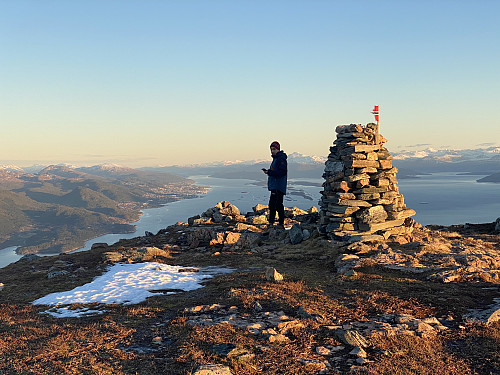Image #14: On top of Mount Heggdalshornet. The town seen in the background, i.e. on the northern shore of the fjord, is Molde.