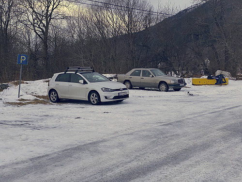 Image #1: At Breivika parking spot. The Mercedes is the car that I borrowed from my son.