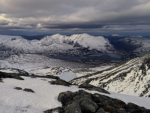 Image #7: View towards Lake Nysætervatnet with the cabin villages of Fjellsætra and Orreneset.