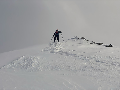 Image #9: The last climb up the west ridge of Mount Hesten was a bit tricky; as snow was quite icy, with only about 5 cm of new snow on top of it. Prior to this point, we also passed a point were all the snow had blown away, and only ice remained to walk on.