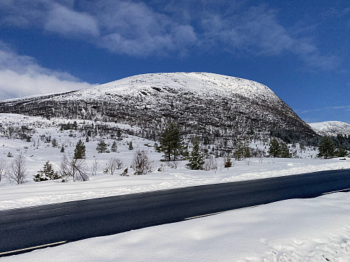Image #2: Mount Litleskjerdingen [678 m.a.m.s.l.] as seen from the parking lot. We usually start out from a parking lot further down the valley when ascending Mount Skjerdingen, but that one had no vacant places on this particular day.