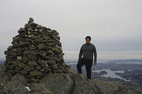 Image #6: On top of Mount Ulriken, i.e. on top of the summit proper [643 m.a.m.s.l.]. In the background is seen the ocean bay called Nordåsvatnet.