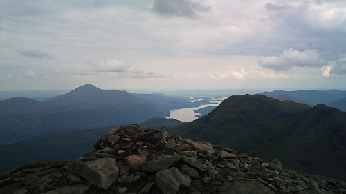 At the top of Ben Vane, with view of Ben Lomond, Loch Lomong and Beinn Narnain.