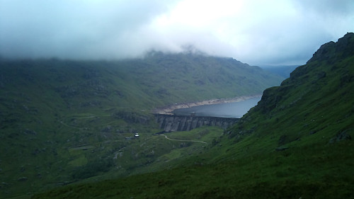Finally below the mist again! The dam at Loch Sloy.