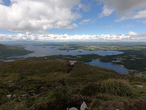 View towards Cill Airne over Muckross Lake (bottom right) and Lough Leane (upper), shot from the top of Torc Mountain.