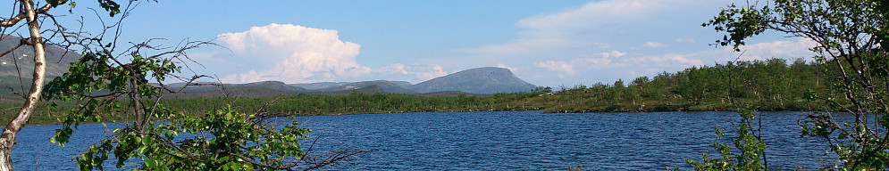 Fjellet Saana på andre sia av søen Kuohkimajärvi.