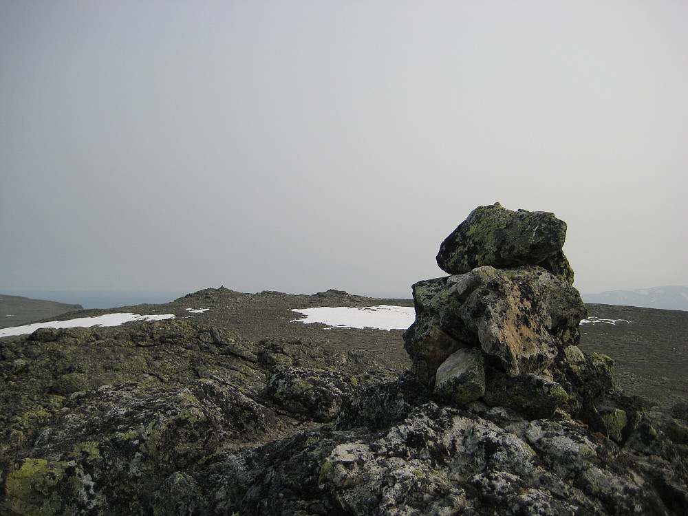 Kommet fram til høyeste punkt på Reineskarvet (i forgrunnen). Utsikt sørover, med østenden av Hallingskarvet i høyre billedkant