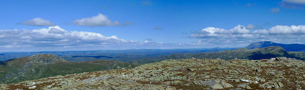 Panorama mot nord. Bosnuten til venstre, Gaustatoppen til høyre