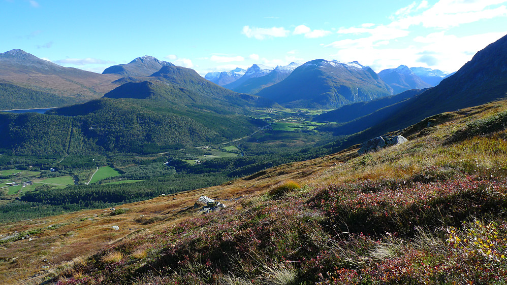 Nydelige høstfarger på Smisetnebba med Viromdalen og Innerdalen i bakgrunnen
