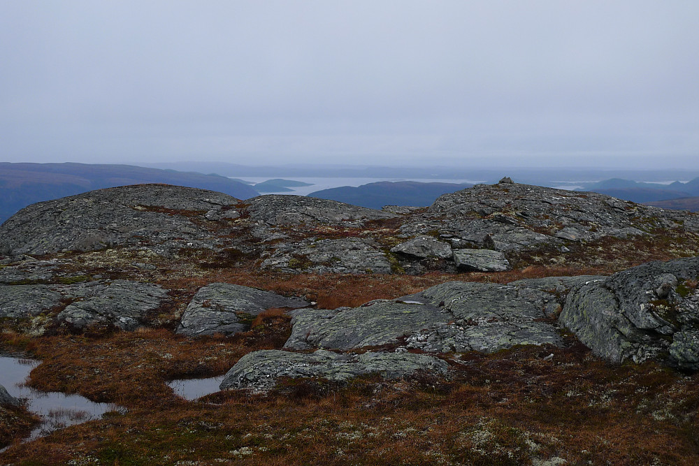 Ca. 20 m NV for den store varden på Gråurda er det en liten, vardet knaus som virker like høy. GPS 518840 7021146