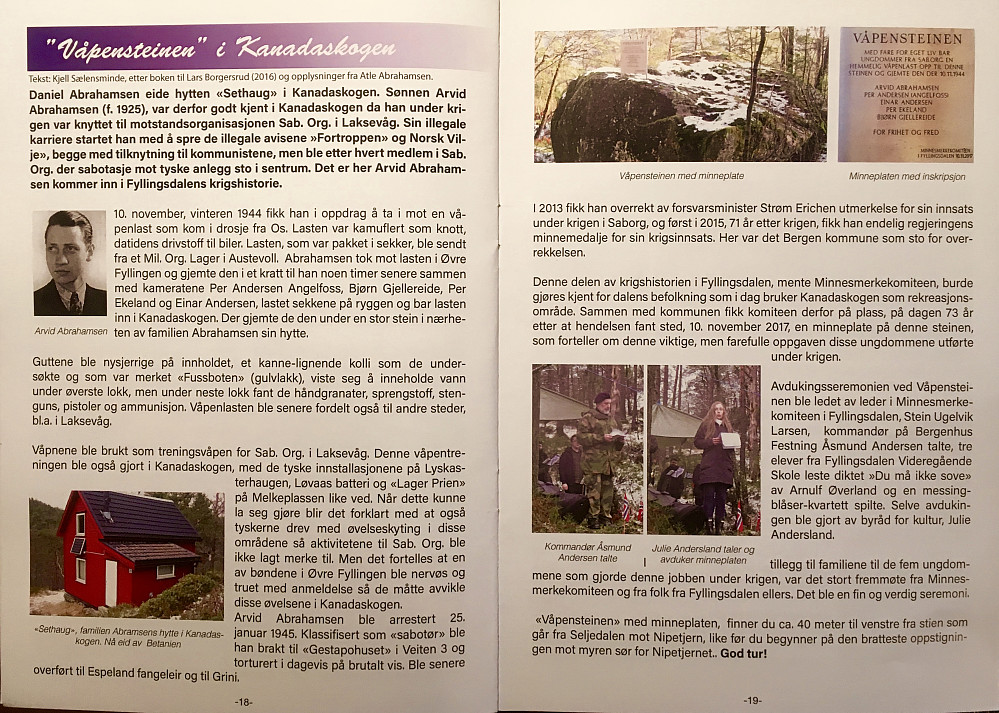 Fotokopi av sidene 18-19 i Fyllingsdølen (Medlemsblad for Fyllingsdalen Historielag) nr. 2-2017