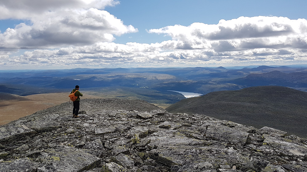 Fra sørryggen på Gravskardhøgda nær 1735-toppen. Utsikt nedover mot Atnsjøen. Foto Stig