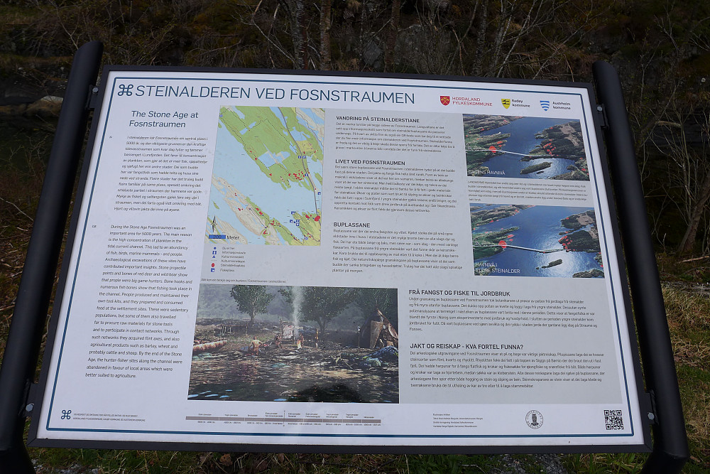 Flott infoskilt som viser steinalderlokalitetene på kart