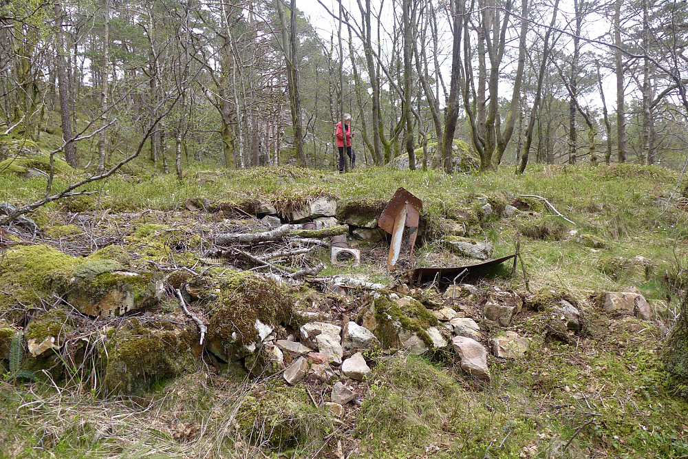 Rester etter ovn og pipe i det som en gang var Steinhytten