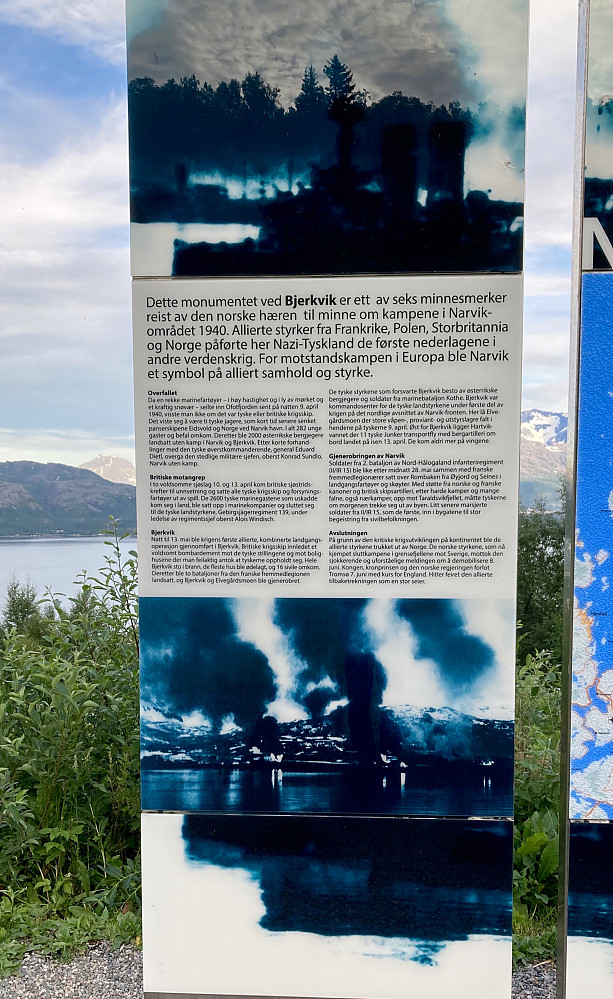 Et av minnesmerkene over Slaget ved Narvik langs Kong Olavs vei vest for Bjerkvik. Dramatisk historie!