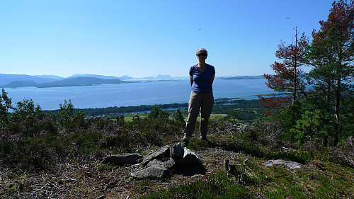 Astrid på toppen av Skaranipa. Utsikt mot SSV med Alden i midten