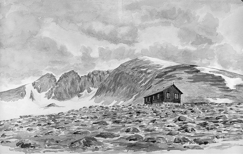 Akvarell av Gamle Reinheim av Johan Fredrik Hjerkinn