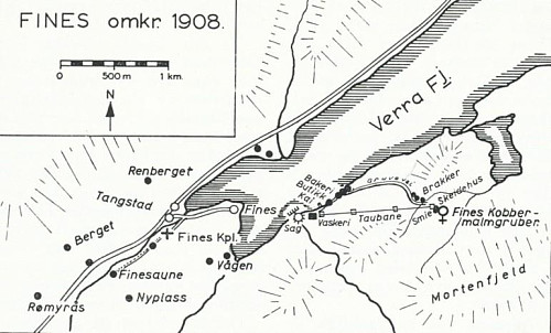 Kart hentet fra Fosdalens Bergverks-Aktieselskab SALVA NR. 2 skrevet i 1959
