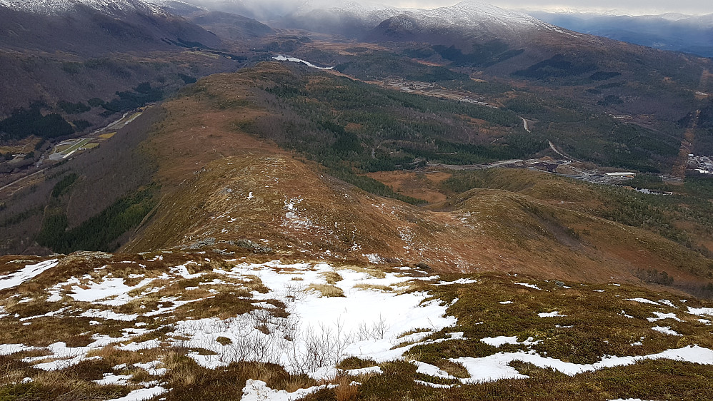 Ned Østfjella mot Brekkelihaugen og Skaret - ryggen mot Årøheia mot høyre