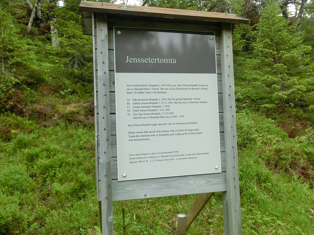 En infoplakat om en gammel seter i nærheten.