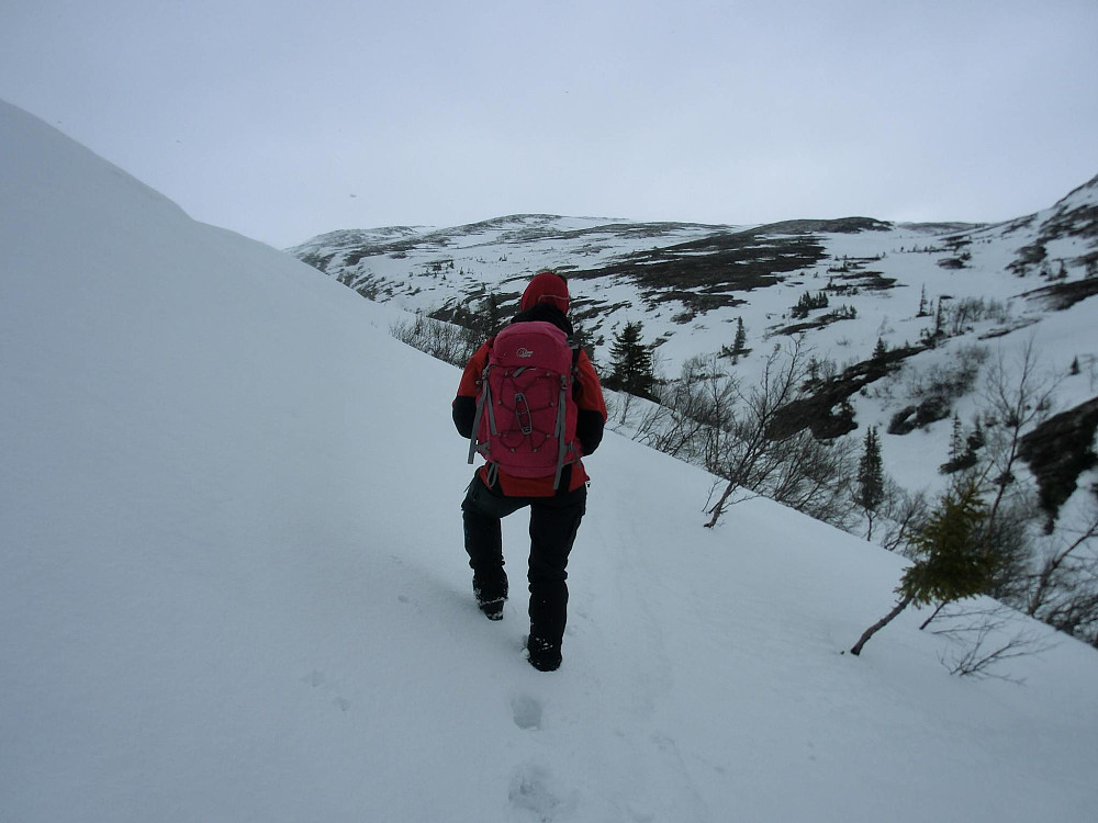 Her begynner snøen å bli påtrengene dyp og råtten..