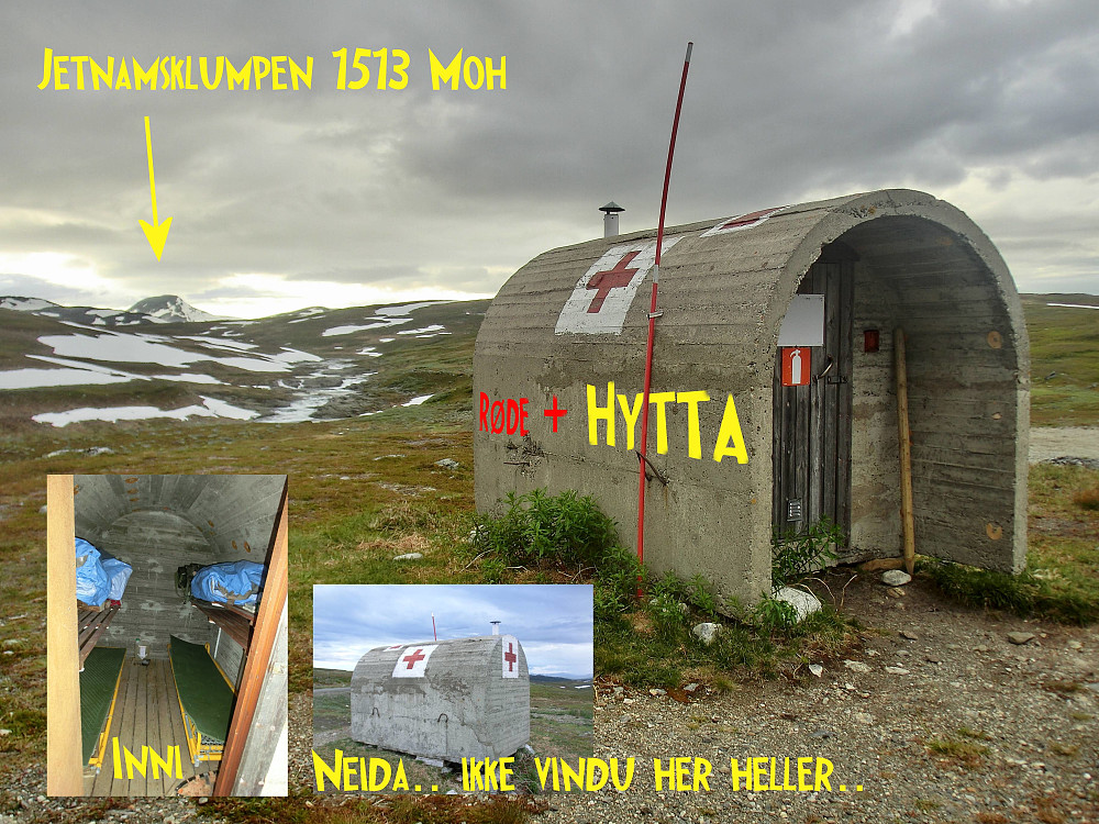 Her er RødeKors "hytta" som er nevnt i forskjellige turrapporter. Jeg lurte på hvordan den så ut. Det trenger ikke du heretter. Her er bunkeren..