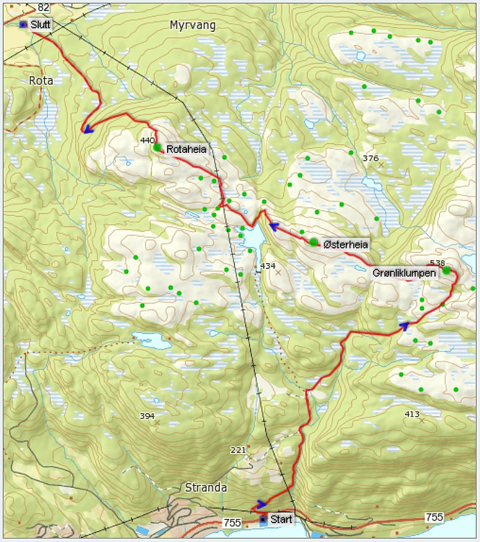 Ruta er satt sammen av flere Endomondo spor. Prøvde å ta noen bilder underveis og da slo app'en seg av. Gikk bra å eksportere sporene til GPX fil som jeg importerte inn her.