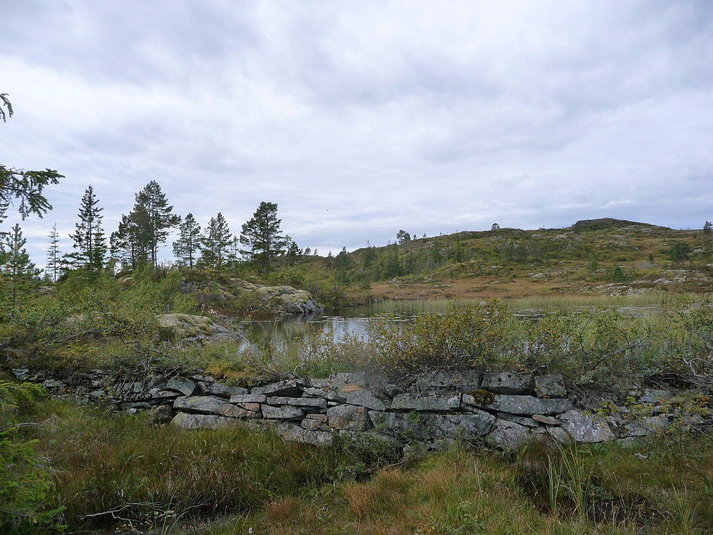 Deler av en demning ved Fjelltjønna